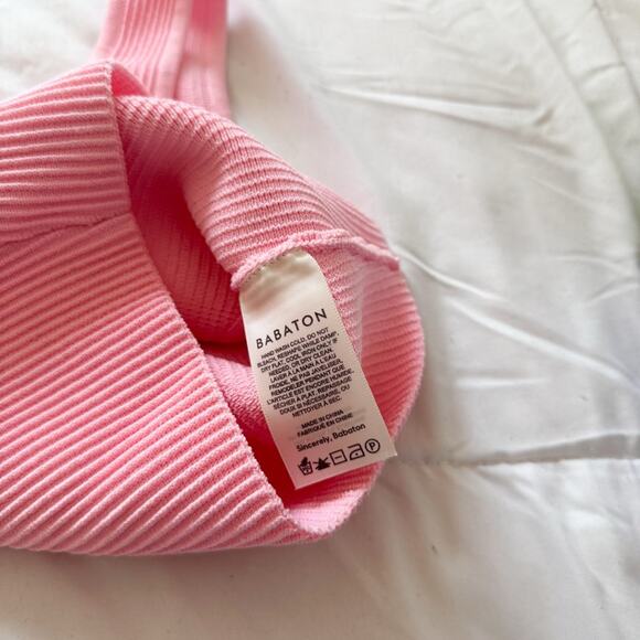 Aritzia Babaton Sculpt Knit One-Shoulder Ribbed Cropped Tank Daisy Pink - Picture 7 of 8